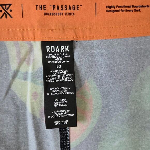 Roark Passage Tahiti Treat Mens Boardshorts Size 33 Black 17" Tropical Fruit NEW - Picture 5 of 7